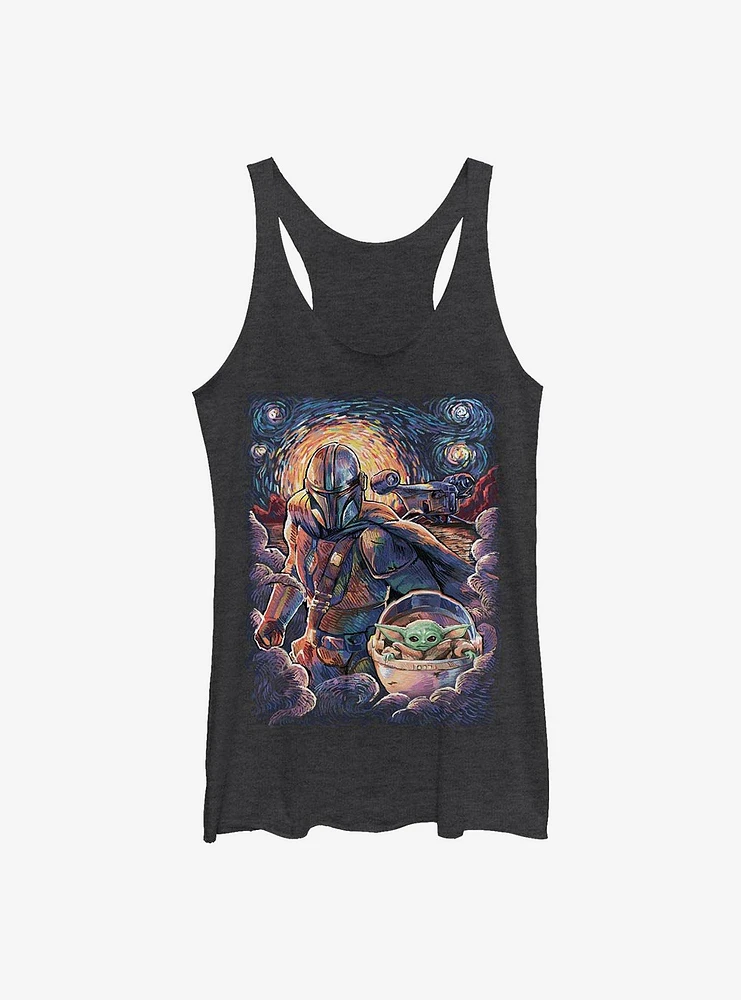 Star Wars The Mandalorian Mando And Child Starry Night Girls Tank Top