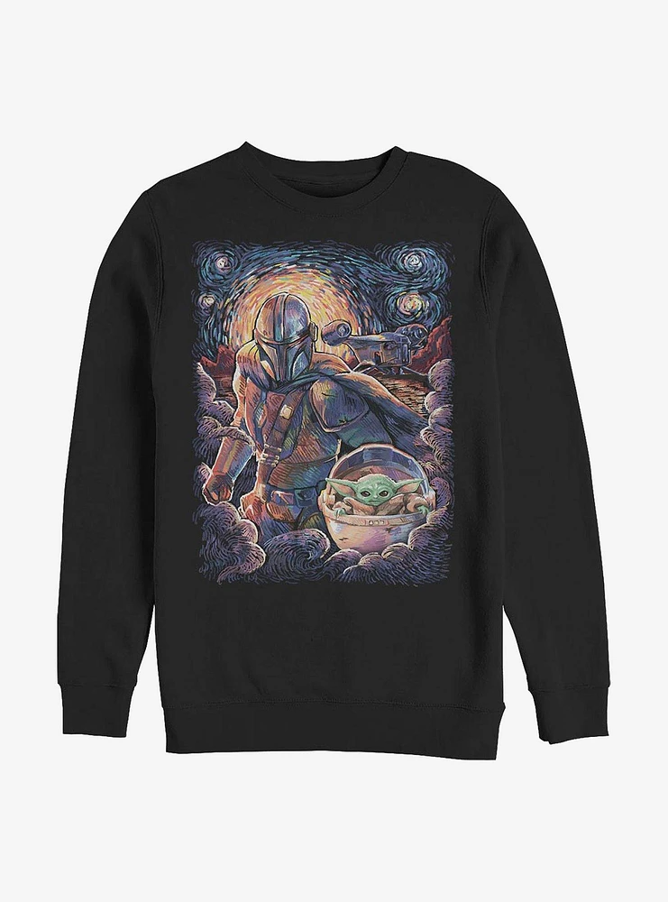 Star Wars The Mandalorian Mando And Child Starry Night Crew Sweatshirt