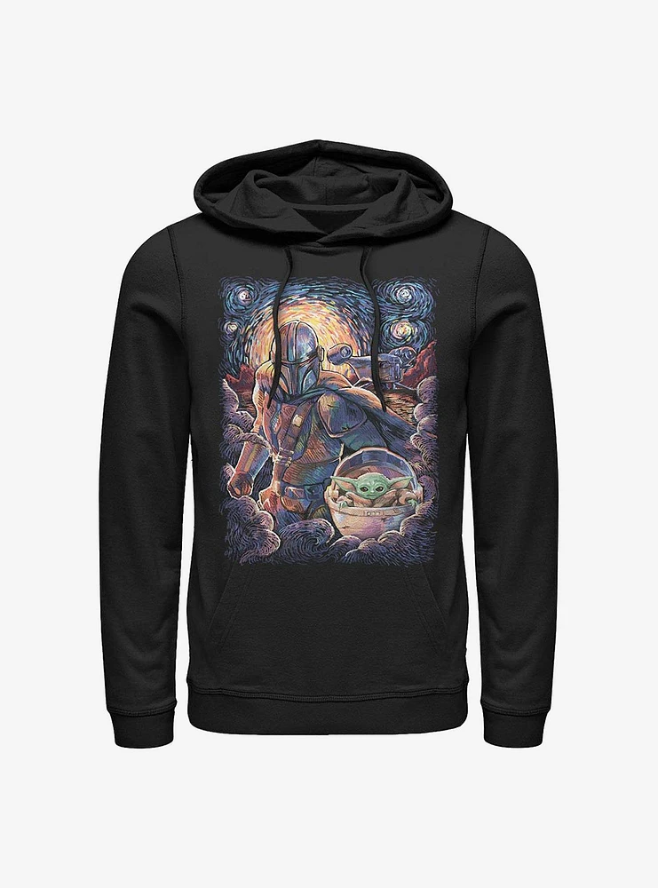 Star Wars The Mandalorian Mando And Child Starry Night Hoodie