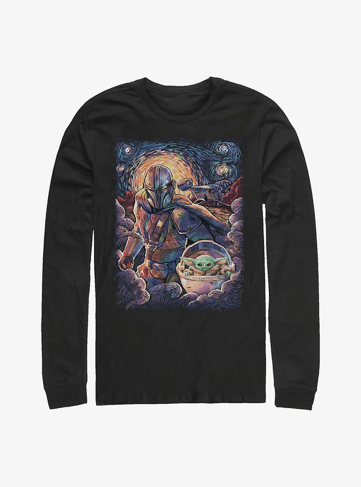 Star Wars The Mandalorian Mando And Child Starry Night Long-Sleeve T-Shirt