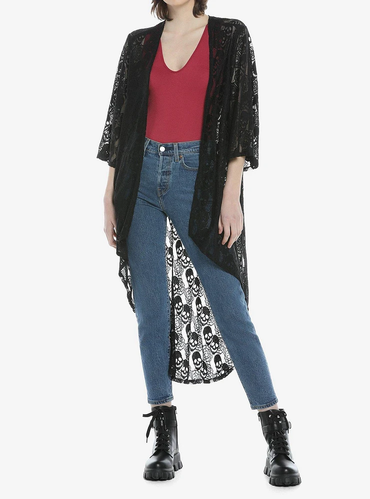 Skull Rose Lace Midi Duster