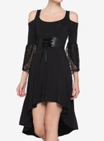 Black Lace Cold Shoulder Hi-Low Dress