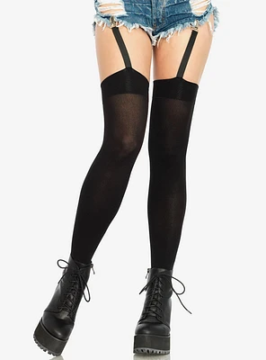 Opaque Thigh Highs With Attached Clip Garter