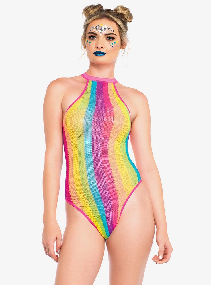 Rainbow Striped Halter Bodysuit