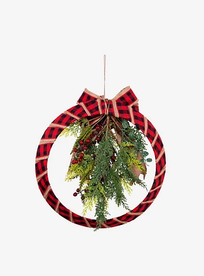 Fabric Red Plaid Wreath With Foliage