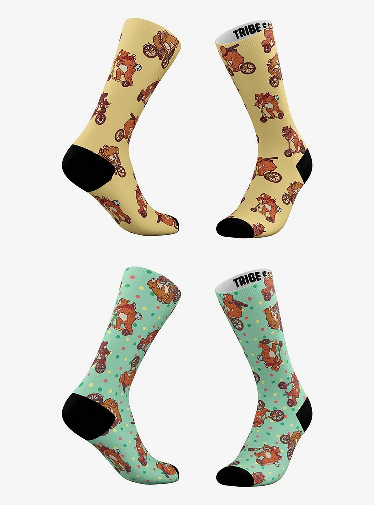 Bearable Exercise And Bears On Bikes Polka Dot Socks 2 Pair