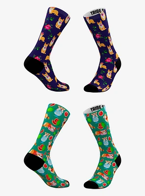 Everything'S Coming Up Corgi And Corgi Melon Socks 2 Pair