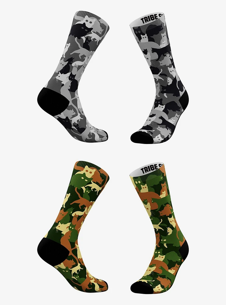 Grey And Classic Camo Cat Socks 2 Pair