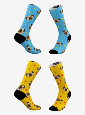 Blue And Yellow Pug Emoji Socks 2 Pair