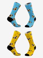 Blue And Yellow Pug Emoji Socks 2 Pair