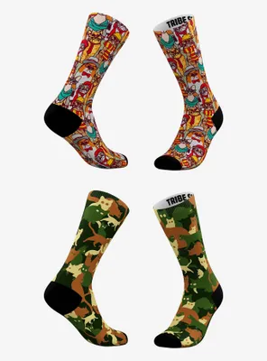 Hipster Cat And Classic Camo Cat Socks 2 Pair