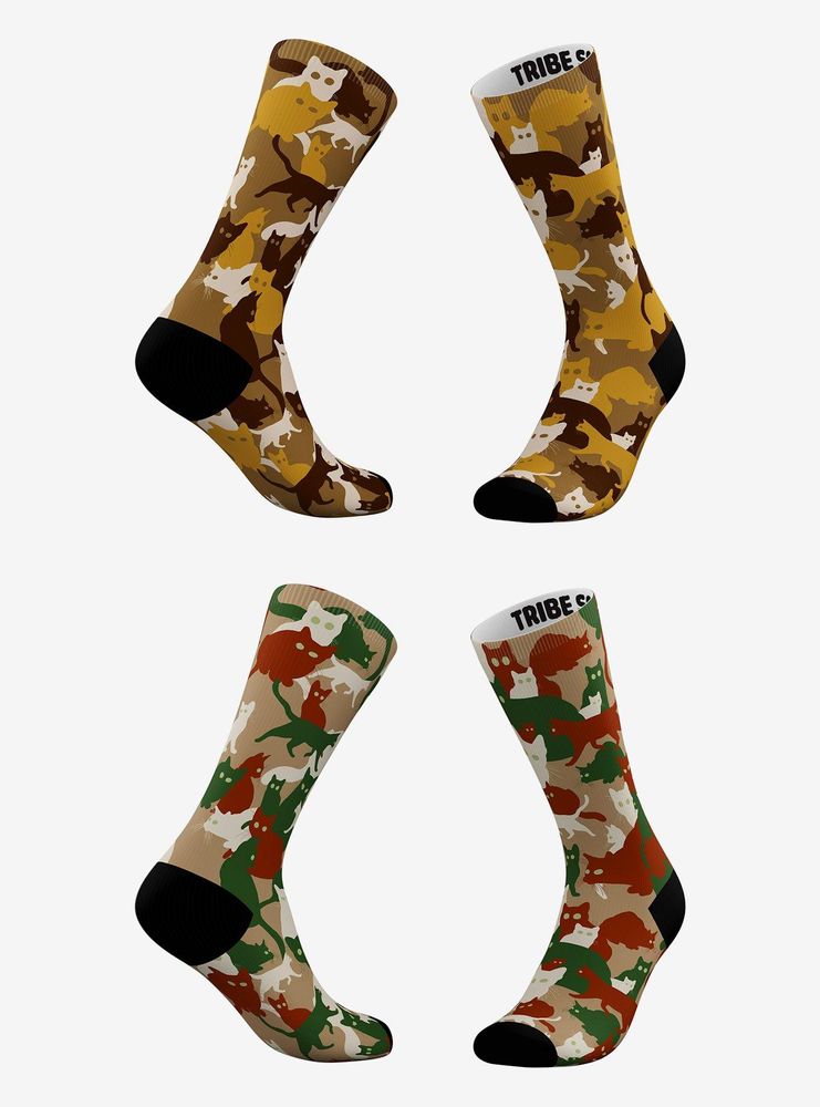 Boxlunch Sandy And Khaki Camo Cat Socks 2 Pair