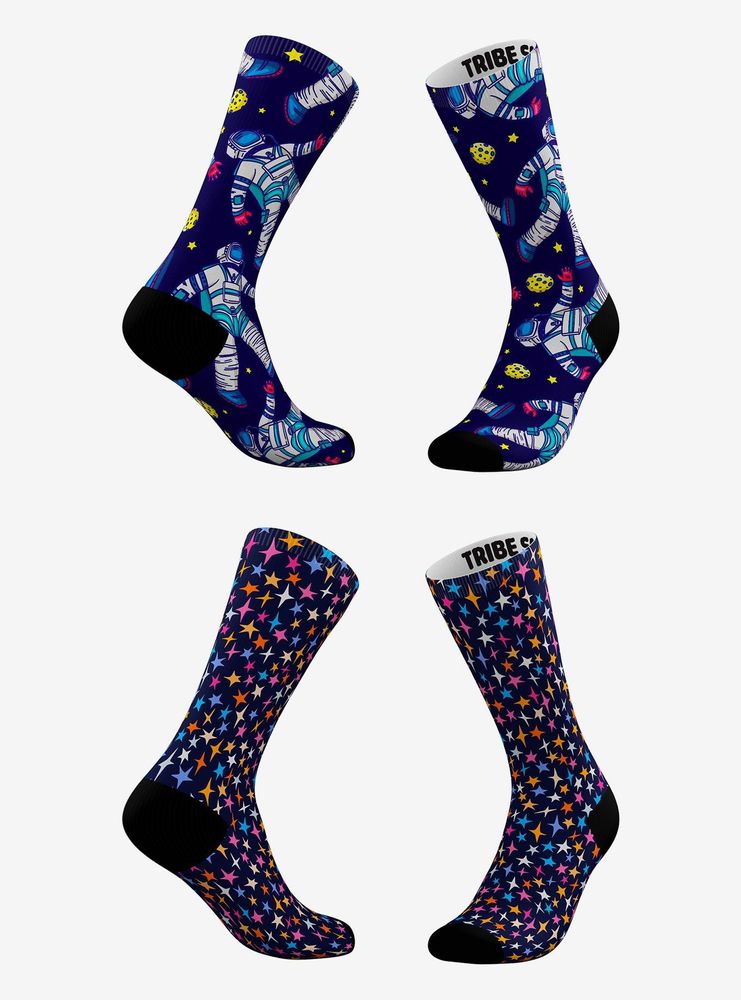 Space Astronaut And Retro Stars Socks 2 Pair