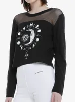 Moon Symbols Girls Long-Sleeve Mesh Top