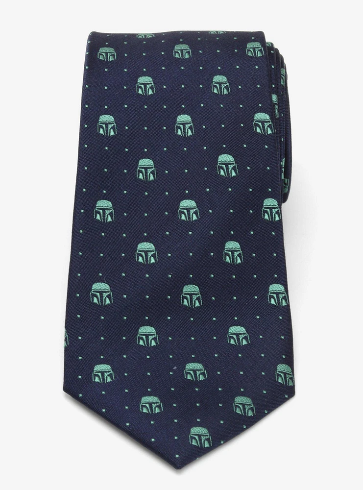 Star Wars Mandalorian Helmet Dotted Navy Tie