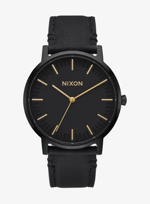 Nixon Porter Leather All Black Gold Watch