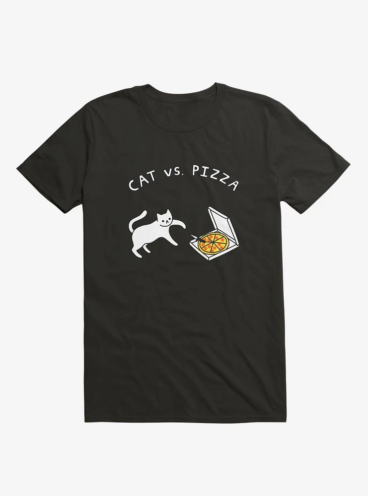 Cat Vs. Pizza Black T-Shirt