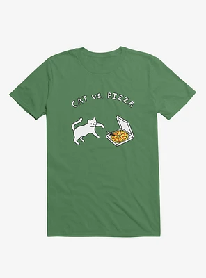Cat Vs. Pizza Kelly Green T-Shirt