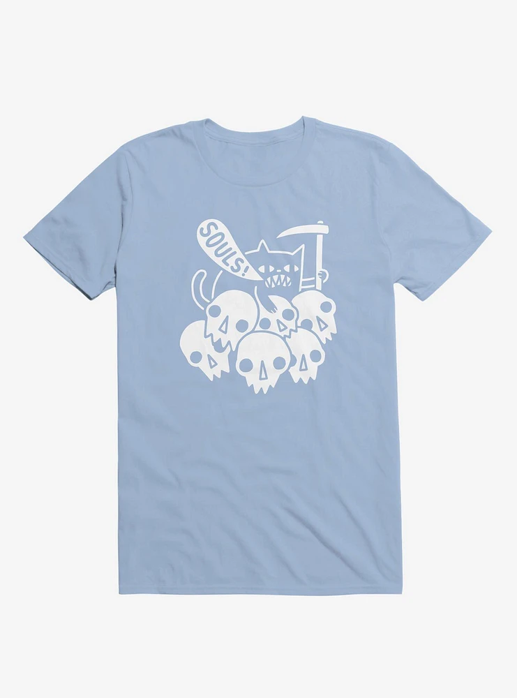 Cat Got Your Soul? Skulls Light Blue T-Shirt