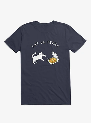 Cat Vs. Pizza Navy Blue T-Shirt