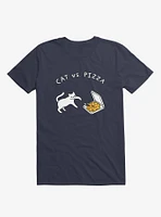 Cat Vs. Pizza Navy Blue T-Shirt