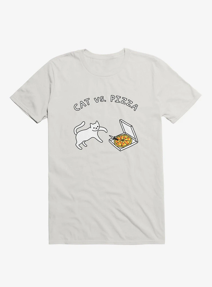 Cat Vs. Pizza White T-Shirt