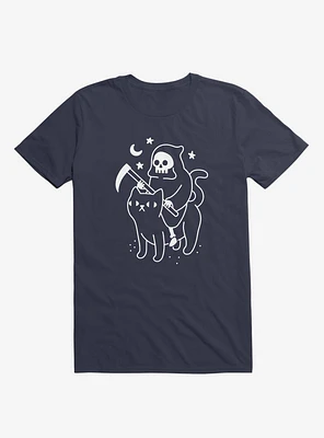 Death Rides A Black Cat Navy Blue T-Shirt