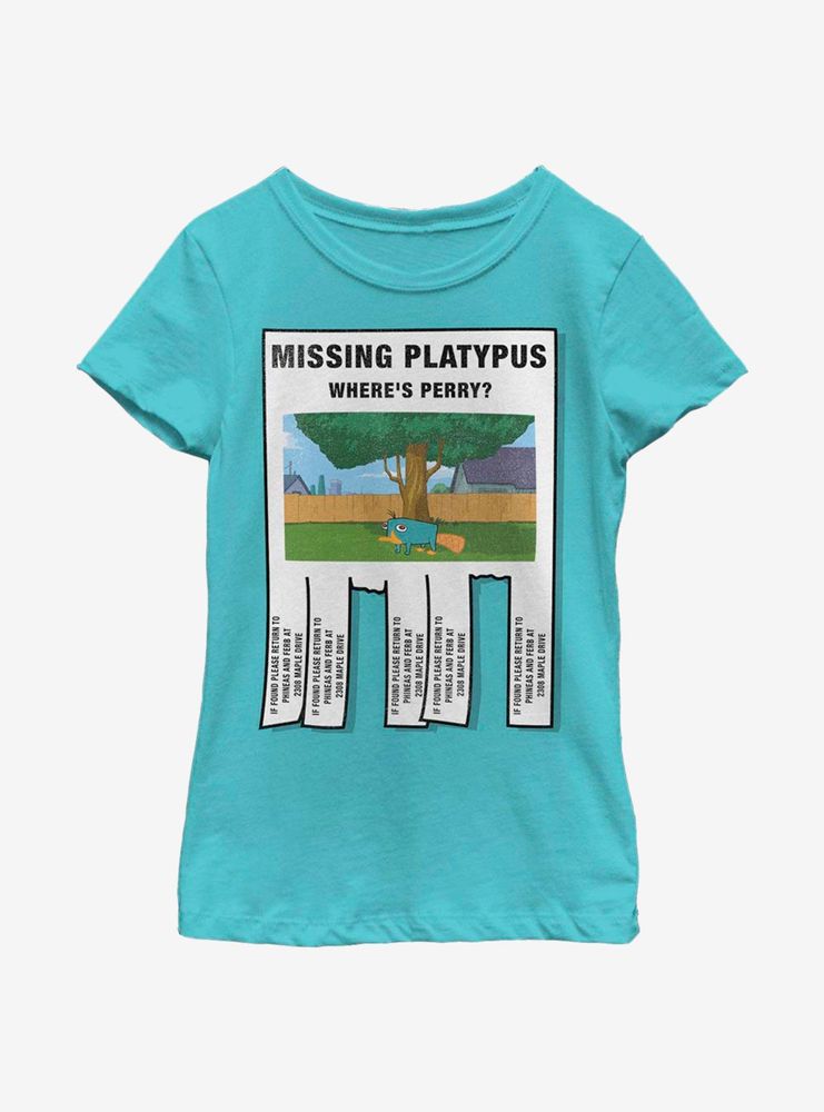 Disney Phineas And Ferb Missing Platypus Youth Girls T-Shirt