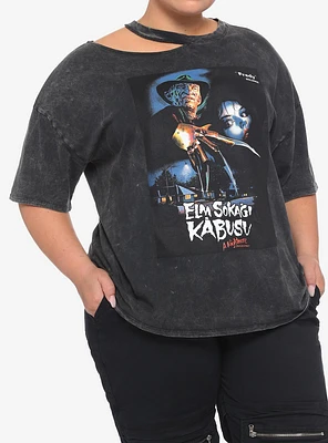 A Nightmare On Elm Street Freddy Asymmetrical Cutout Wash Girls Top Plus Size