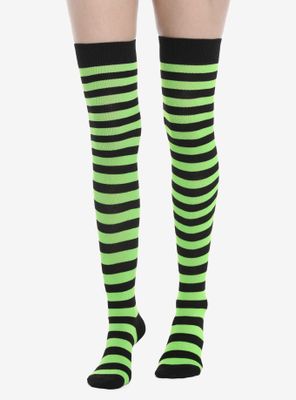 Green & Black Stripe Thigh Highs