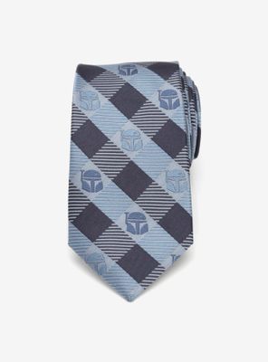 Star Wars The Mandalorian Mando Helmet Check Blue Tie