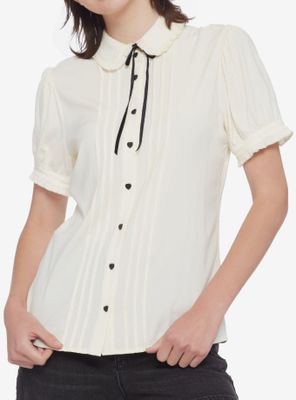Antique White Ruffle Bow Girls Woven Button-Up
