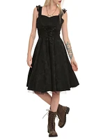 Black Brocade Lace-Up Dress