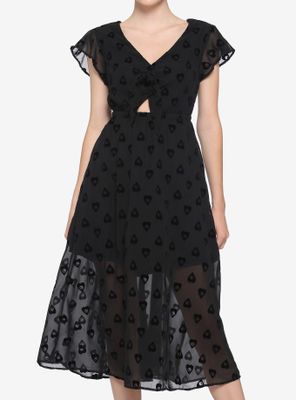 Black Planchette Tie-Front Midi Dress