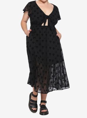 Black Planchette Tie-Front Midi Dress Plus