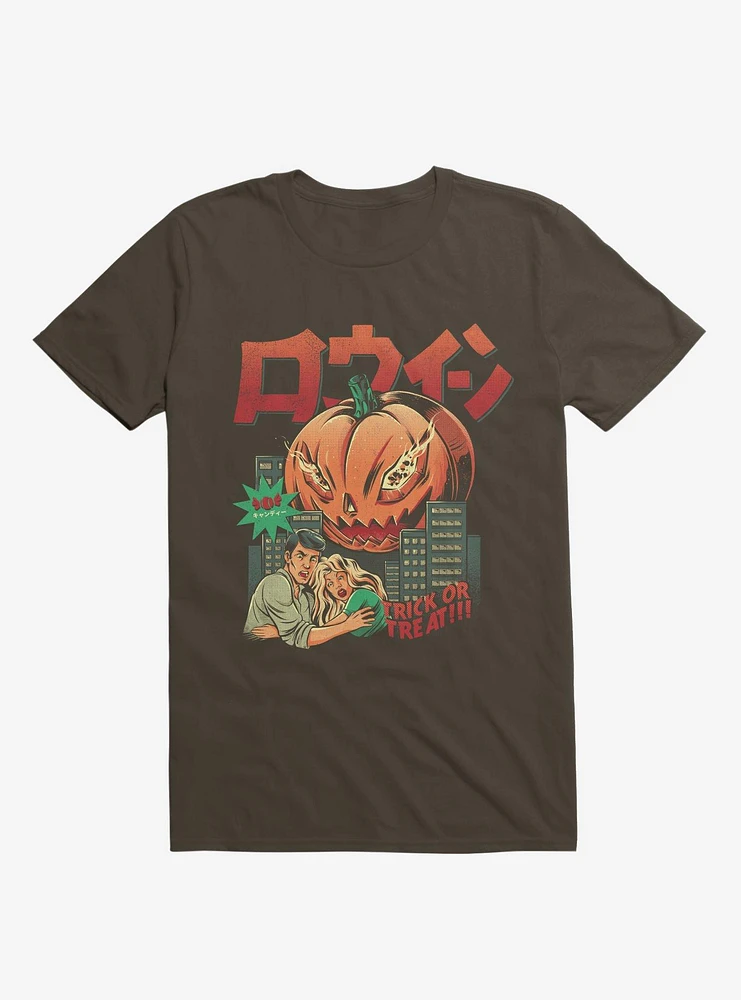 Pumpkinzilla Trick Or Treat!!! Brown T-Shirt
