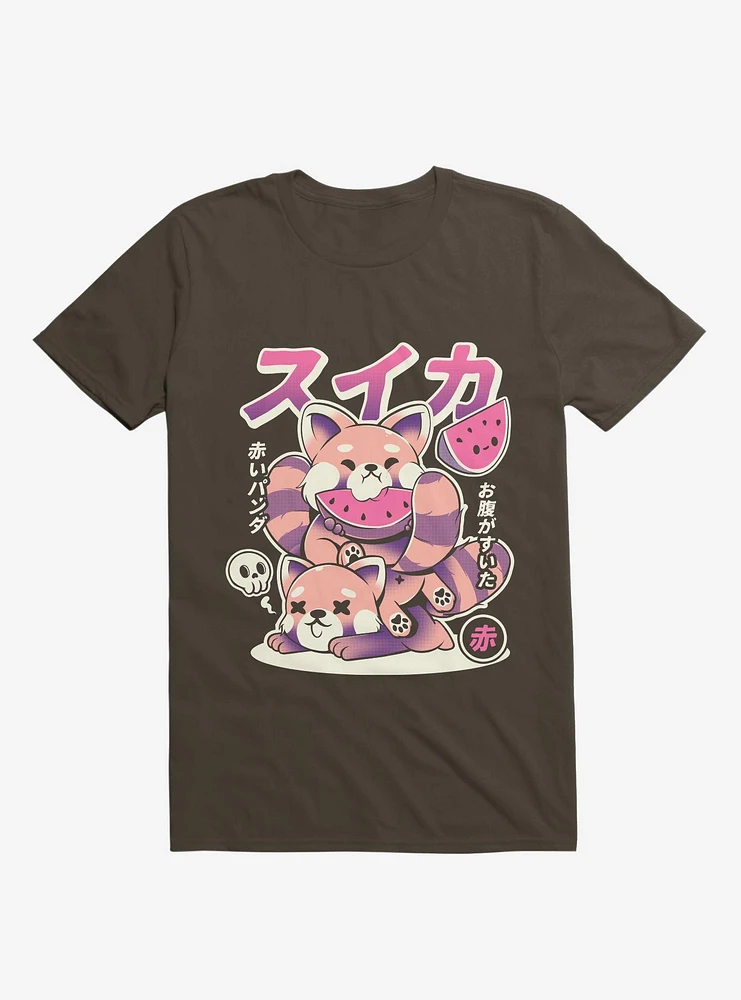 Raccoon Watermelon Victory Brown T-Shirt