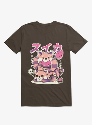 Raccoon Watermelon Victory Brown T-Shirt
