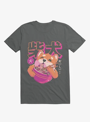 Shiba Eating Noodles Charcoal Grey T-Shirt