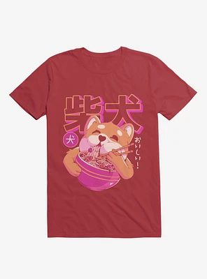 Shiba Eating Noodles Red T-Shirt