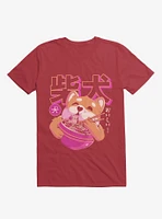 Shiba Eating Noodles Red T-Shirt