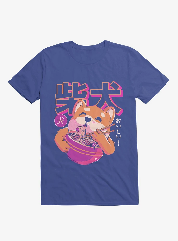 Shiba Eating Noodles Royal Blue T-Shirt