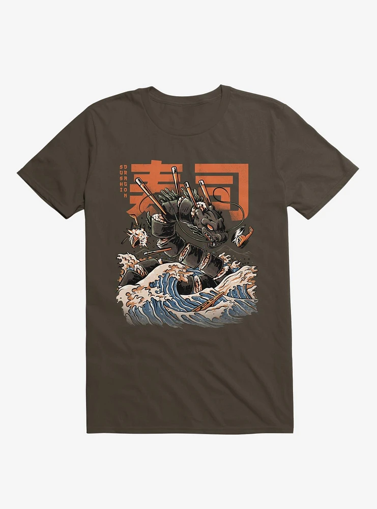 The Black Sushi Dragon Attack Brown T-Shirt