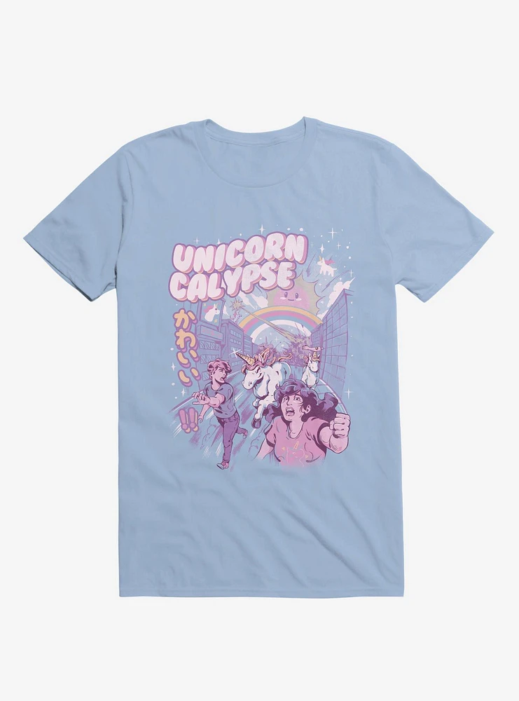 Unicorn Calypse Rainbow Sunshine Attack Light Blue T-Shirt