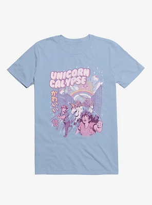 Unicorn Calypse Rainbow Sunshine Attack Light Blue T-Shirt