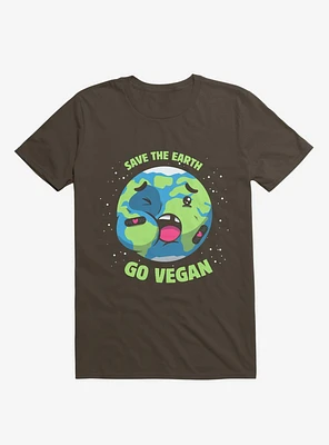 Save The Earth Go Vegan Brown T-Shirt