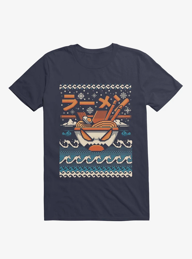 The Great Ramen Of Kanagawa Ugly Holiday Navy Blue T-Shirt