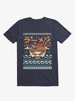 The Great Ramen Of Kanagawa Ugly Holiday Navy Blue T-Shirt