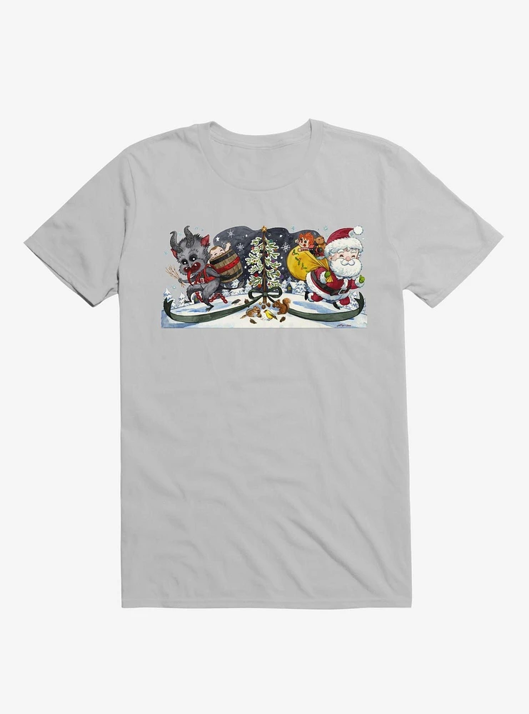 Cute Little Santa And His Spooky Pal Krampus Ice Grey T-Shirt