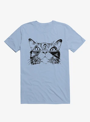 Janus Three Eyed Cat Face Light Blue T-Shirt